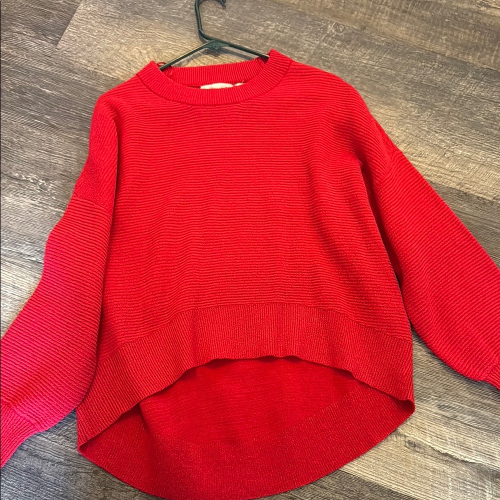 RD Style Red Crew Neck Sweater with Asymmetrical Hem